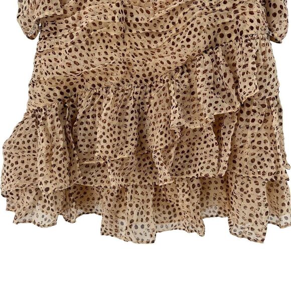 Ulla Johnson Dress Cecily Leopard Dot Mini Ruched Ruffle Silk Size 0 Metallic - Picture 3 of 10